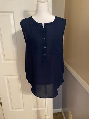 LOFT Navy Sleeveless Henley Blouse